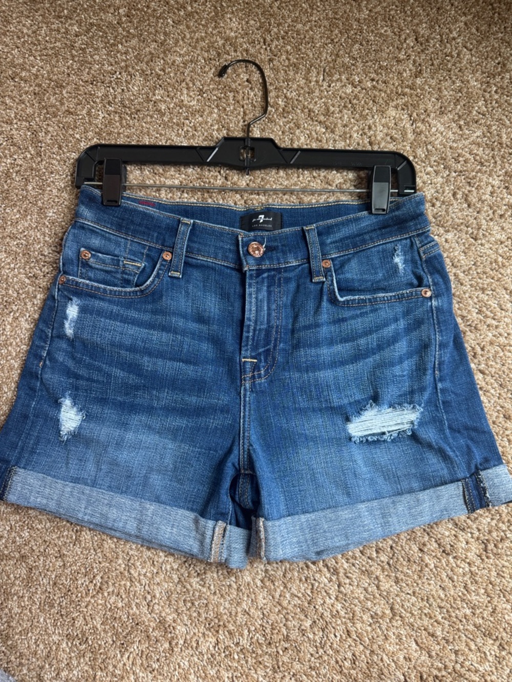 Classic Blue Denim Jean Shorts - Distressed Cuffed Style